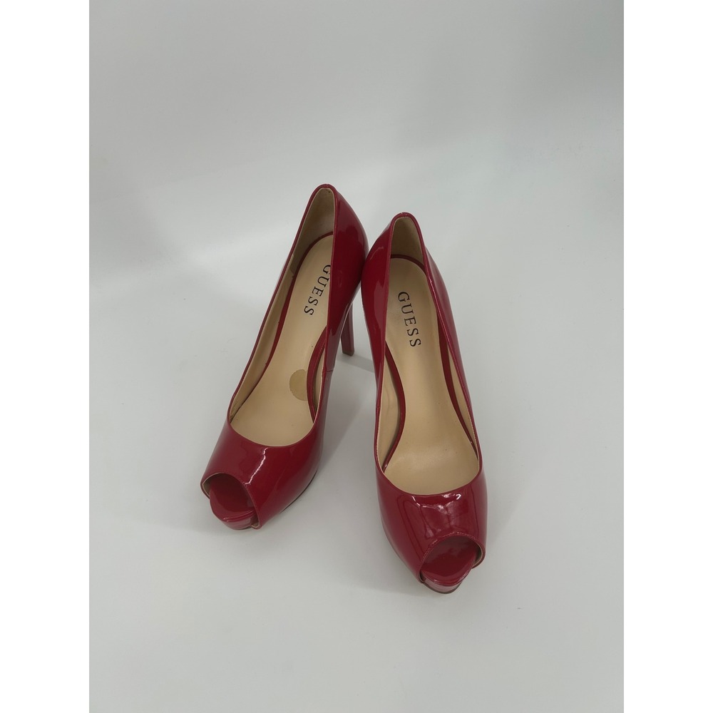 Guess Red Patent Leather Peep Toe Platform Stiletto Pumps Heels